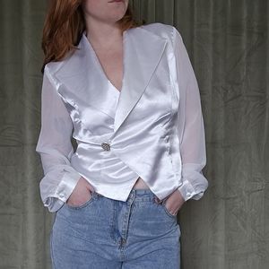 Vintage White Sheer Sleeve Bedazzled Blouse
